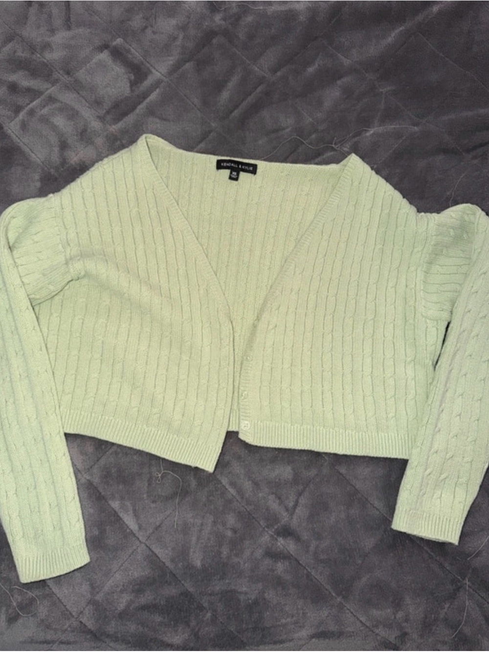 Kendall & Kylie Pale Mint Cable Knit Cropped Cardigan